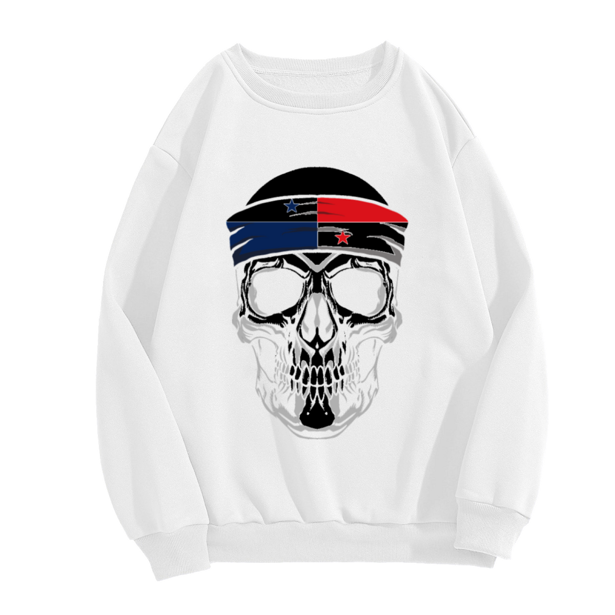 Skull Bandana Headwear Crewneck Sweatshirt, Biker Skeleton Streetwear Pullover, Edgy Graphic Gift