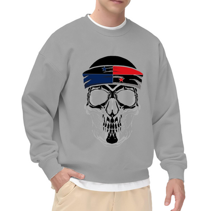 Skull Bandana Headwear Crewneck Sweatshirt, Biker Skeleton Streetwear Pullover, Edgy Graphic Gift