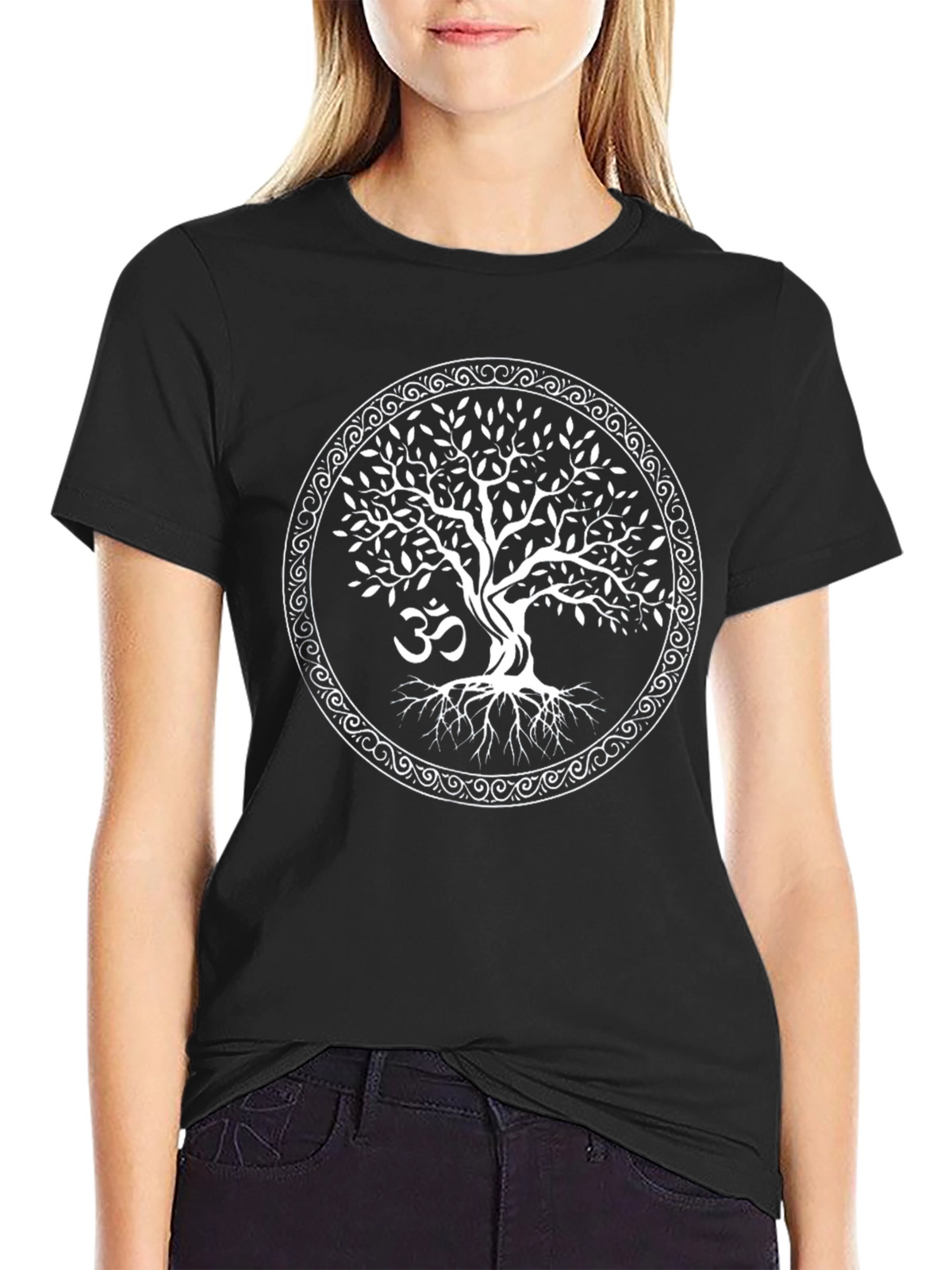 Tree of Life Om Symbol Black T-Shirt