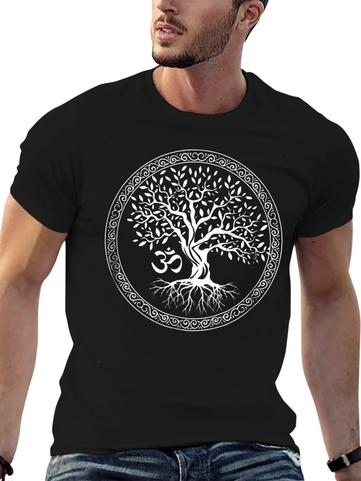 Tree of Life Om Symbol Black T-Shirt