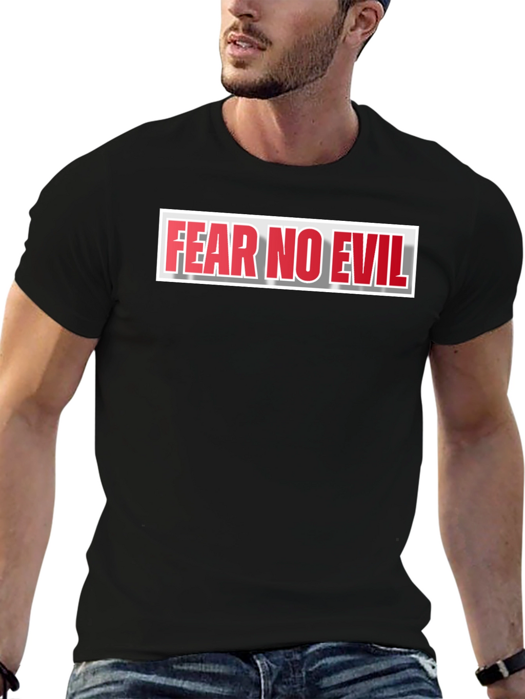 Fear No Evil Graphic Print Black T-Shirt