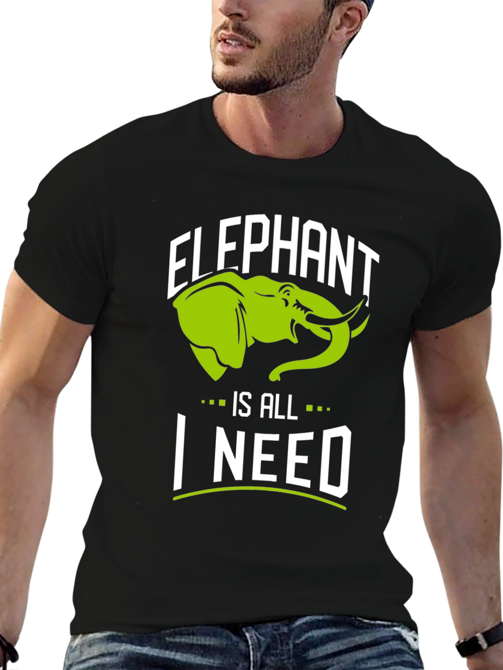 Elephant Is All I Need Black Graphic T-Shirt