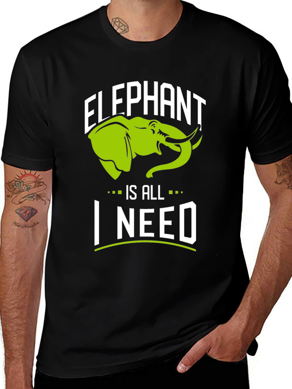 Elephant Is All I Need Black Graphic T-Shirt