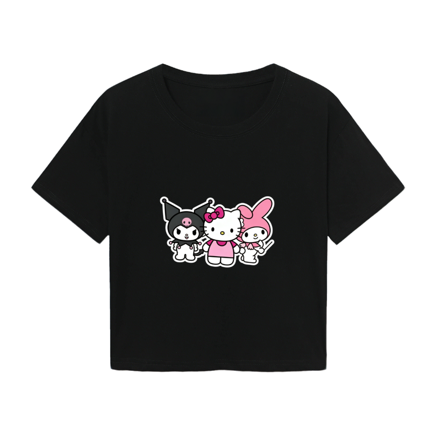 Sanrio Best Friends Group Eye?Catching Black Cropped Tee