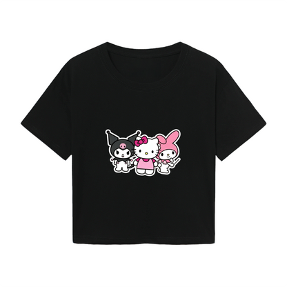 Sanrio Best Friends Group Eye?Catching Black Cropped Tee