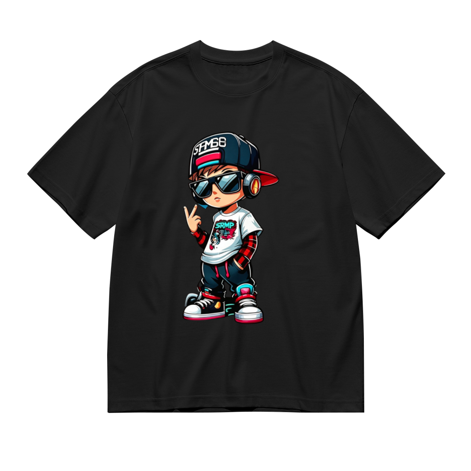 Men's Cool Hip Hop Cartoon Boy Streetwear Graphic Crew Neck T-Shirt