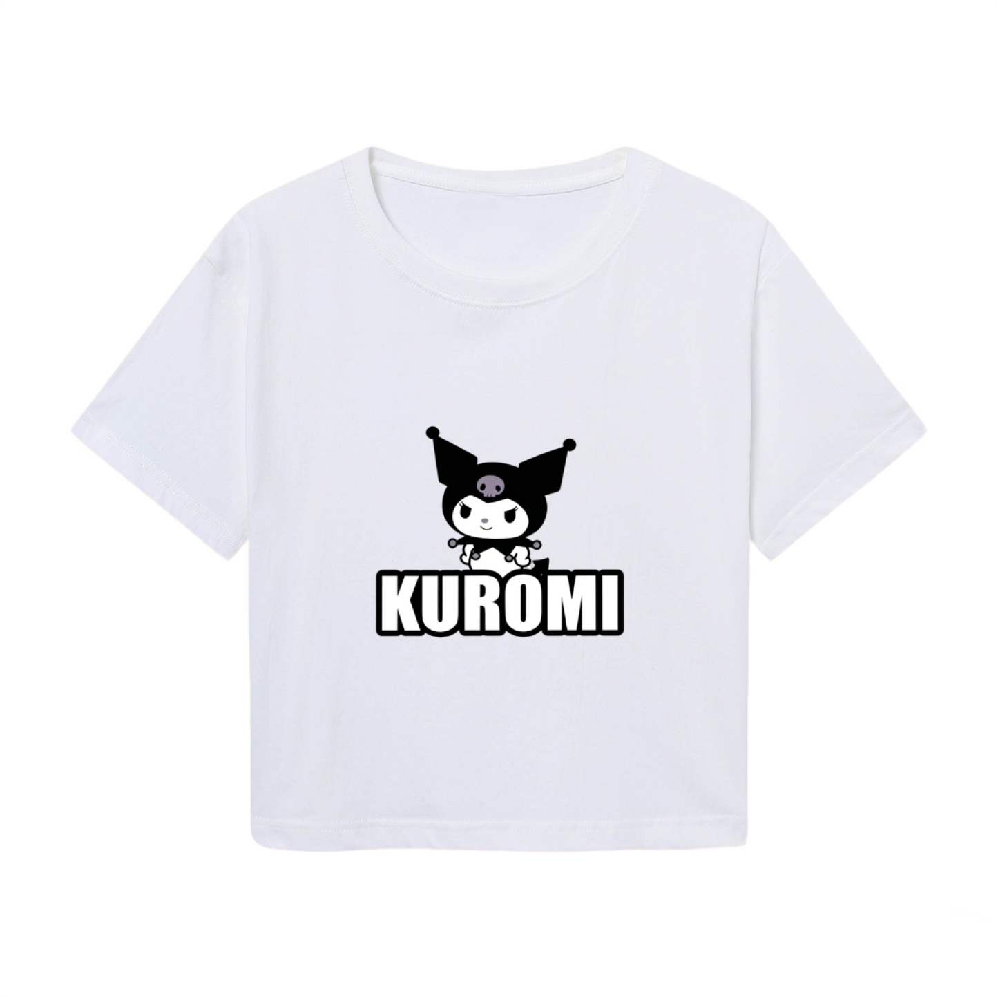 Bold Kuromi Letter Print White Cropped Top Edgy Sanrio Casual Crop Tee