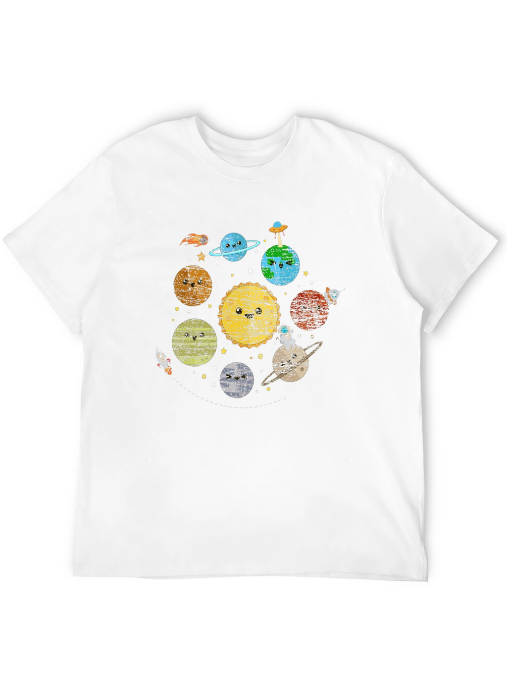 Kawaii Planets Graphic Black T-Shirt