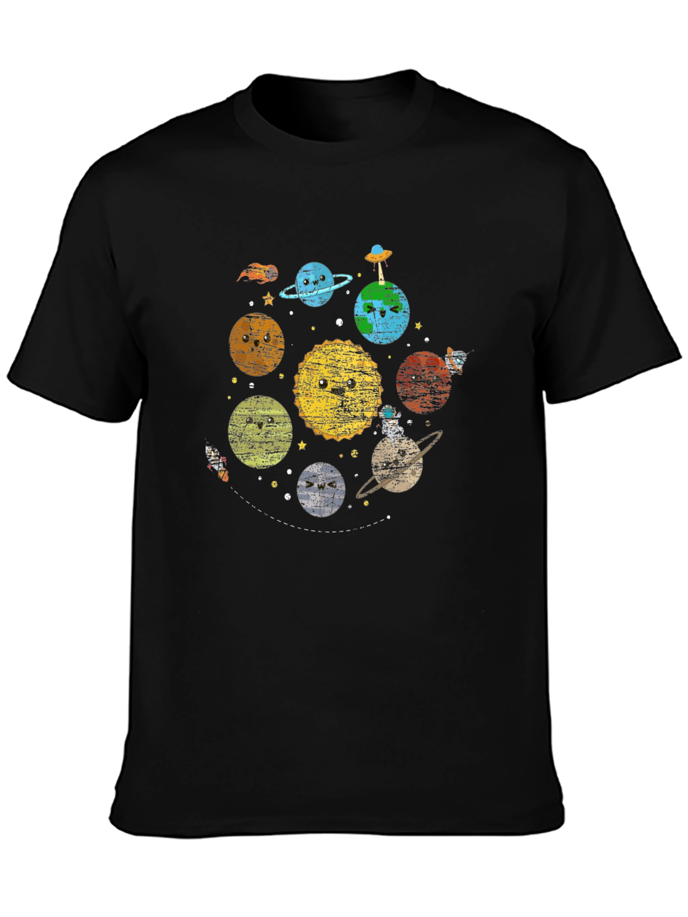 Kawaii Planets Graphic Black T-Shirt