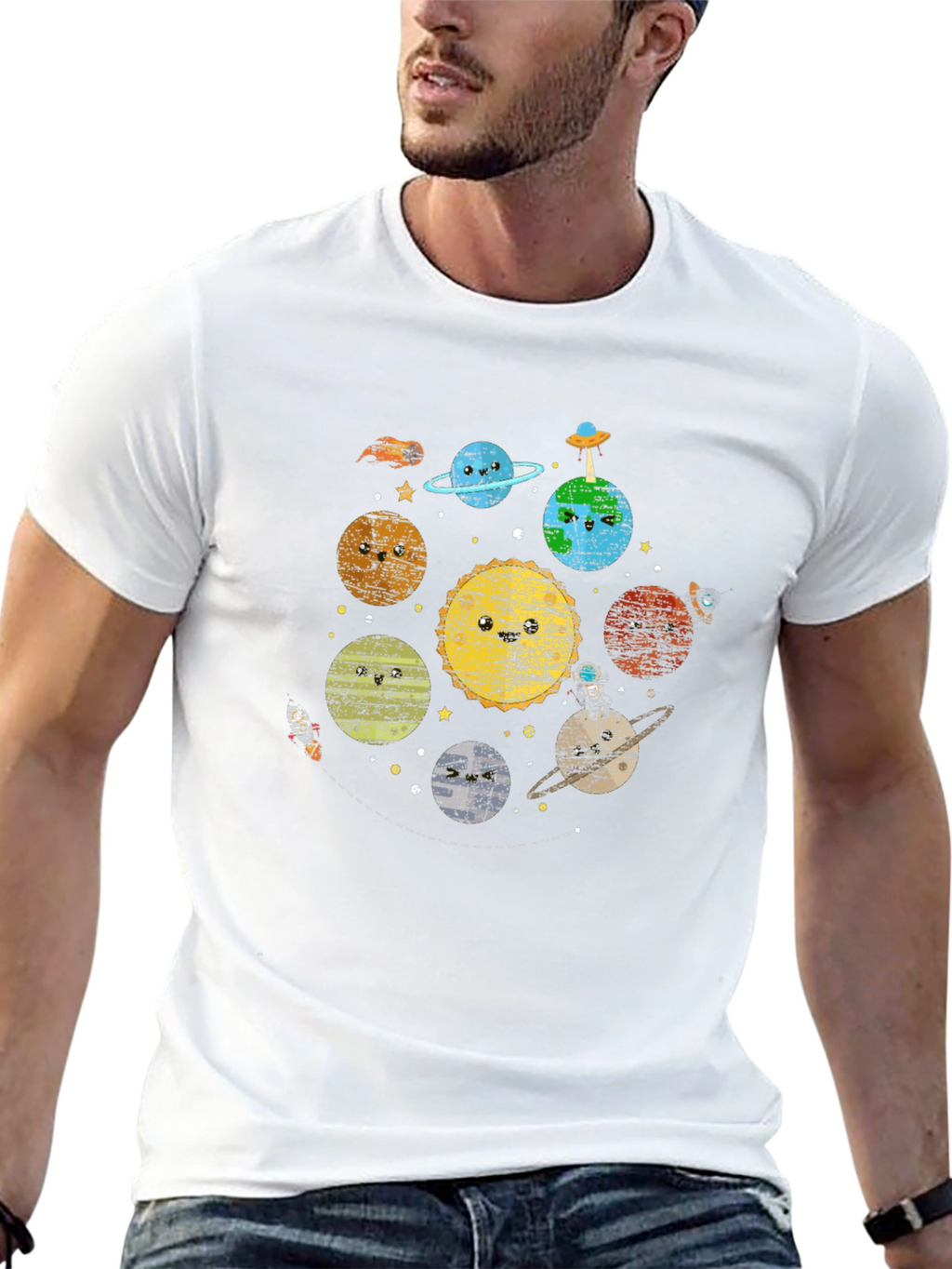 Kawaii Planets Graphic Black T-Shirt