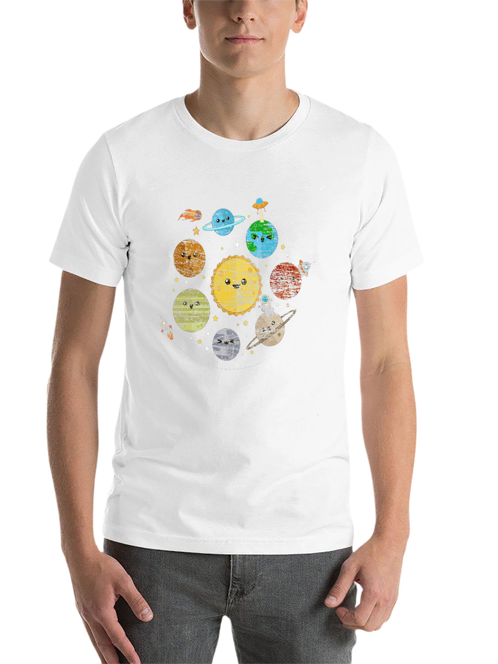 Kawaii Planets Graphic Black T-Shirt
