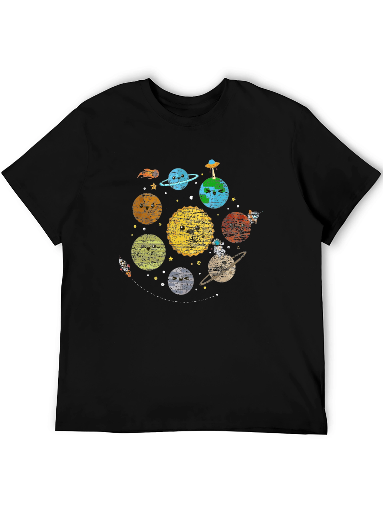 Kawaii Planets Graphic Black T-Shirt