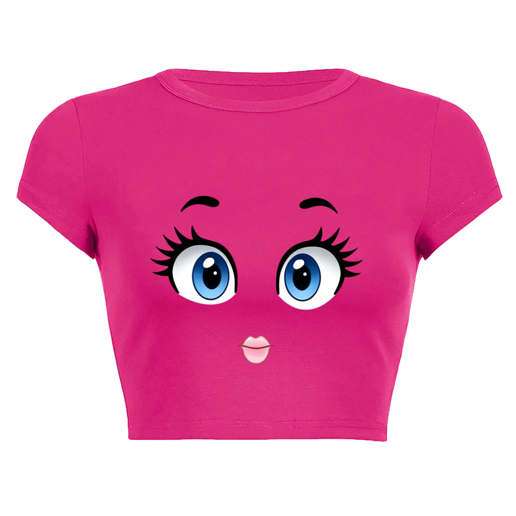 Big Cute Cartoon Eyes Hot Pink Y2K Crop Top