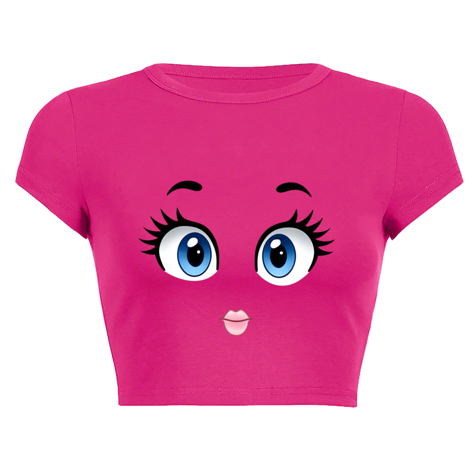 Big Cute Cartoon Eyes Hot Pink Y2K Crop Top