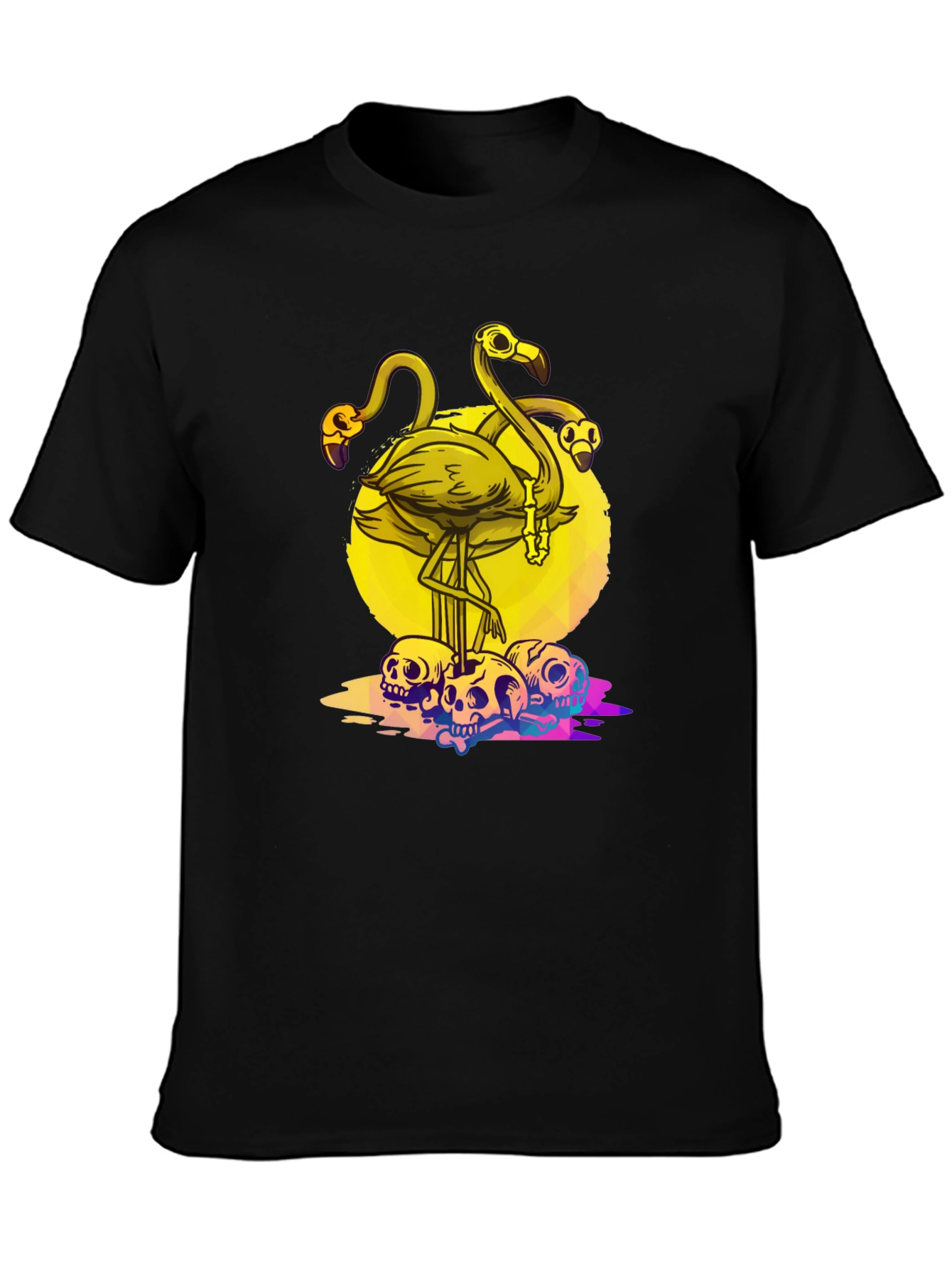 Flamingo Skull Graphic Tee - Mens Black T-Shirt