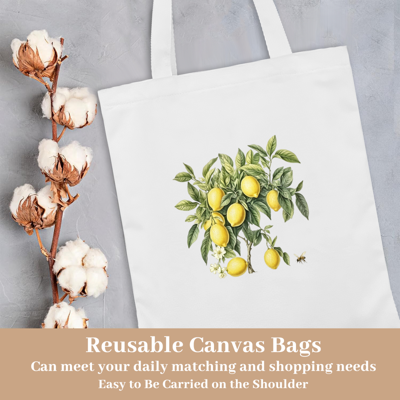 Soft Floral Minimal Print Canvas Tote | Sweet Casual Daily Carry Shoulder Bag