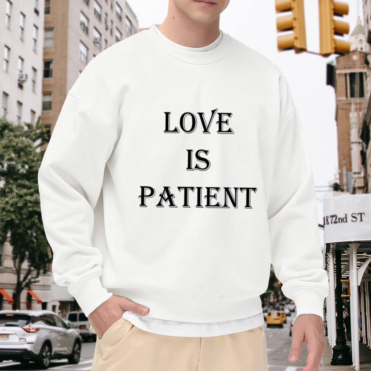 Love Is Patient Sweatshirt | Gothic Serif Quote Graphic Crewneck, Romantic Scripture Pullover Top, Valentines Day Gift for Couples Women Men