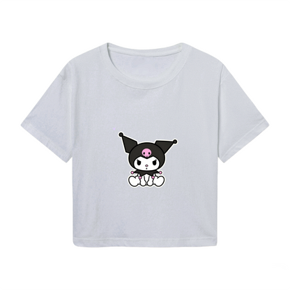 Minimal Kawaii Kuromi Grey Casual Crop Top