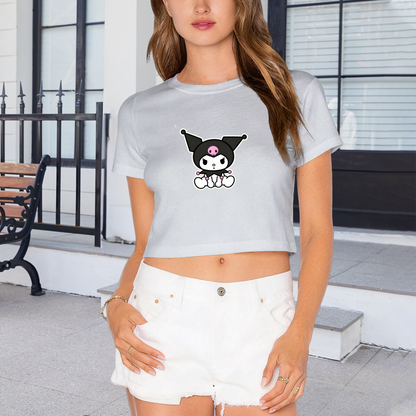Minimal Kawaii Kuromi Grey Casual Crop Top