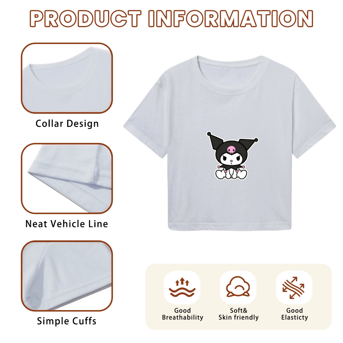 Minimal Kawaii Kuromi Grey Casual Crop Top