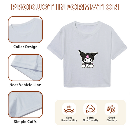 Minimal Kawaii Kuromi Grey Casual Crop Top