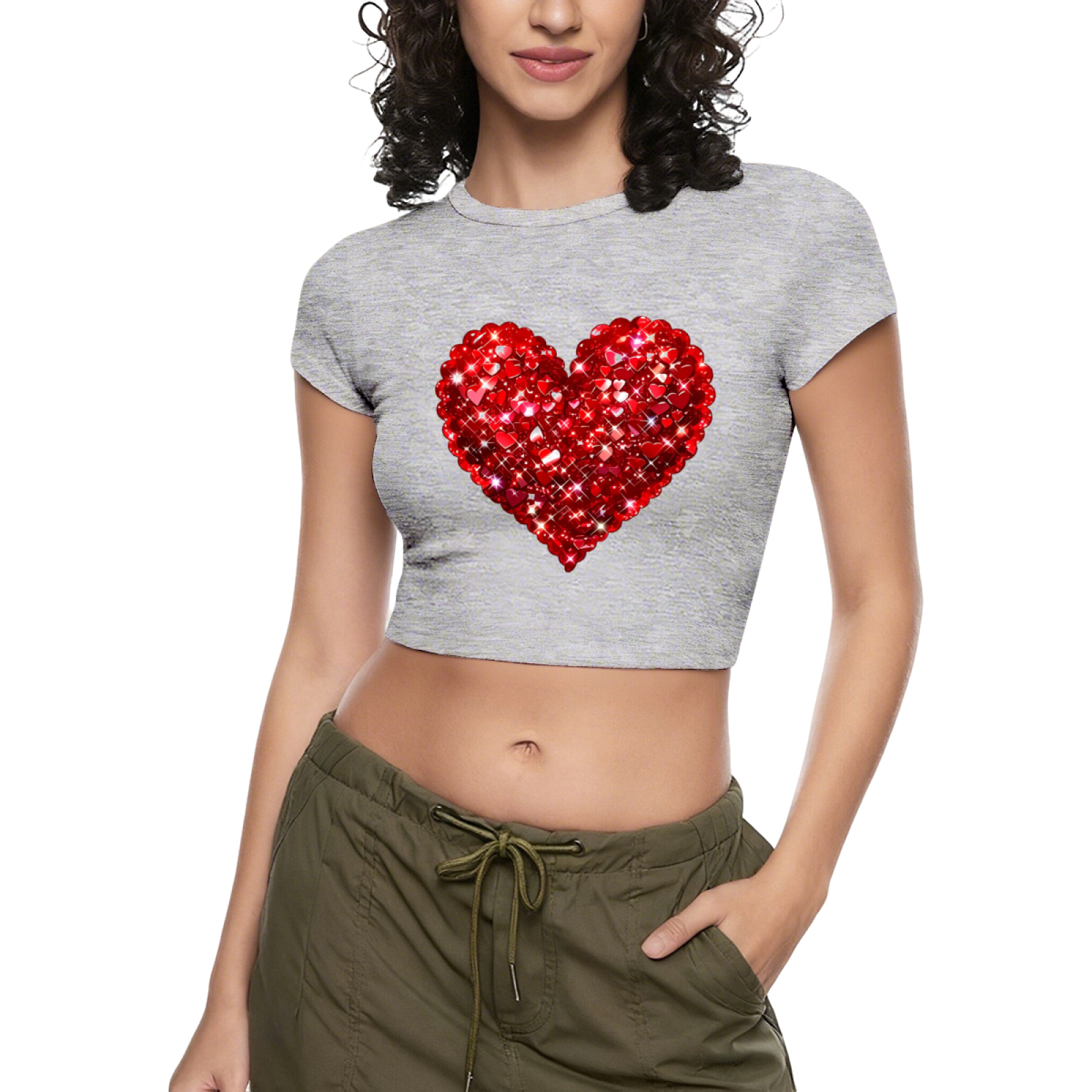 Shiny Rhinestone Red Heart Bright Red Crop Tee ¨C Romantic Date Night Top 10.