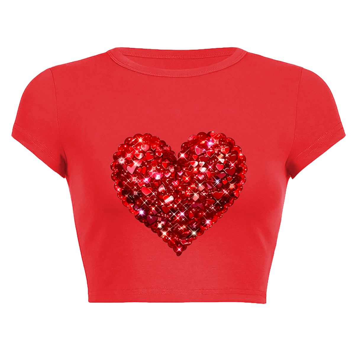 Shiny Rhinestone Red Heart Bright Red Crop Tee ¨C Romantic Date Night Top 10.