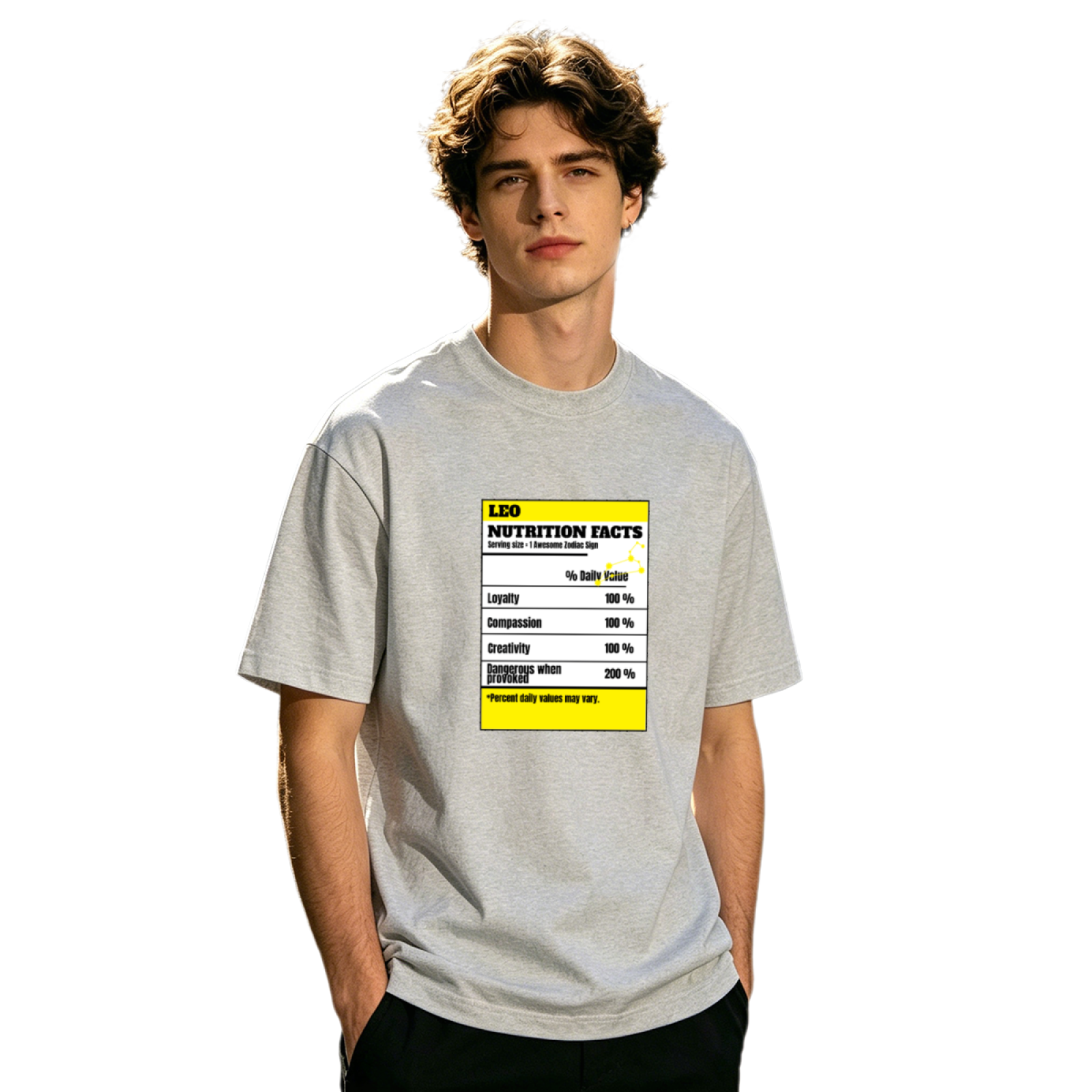 Leo Zodiac Nutrition Facts Funny Astrology Graphic T-Shirt