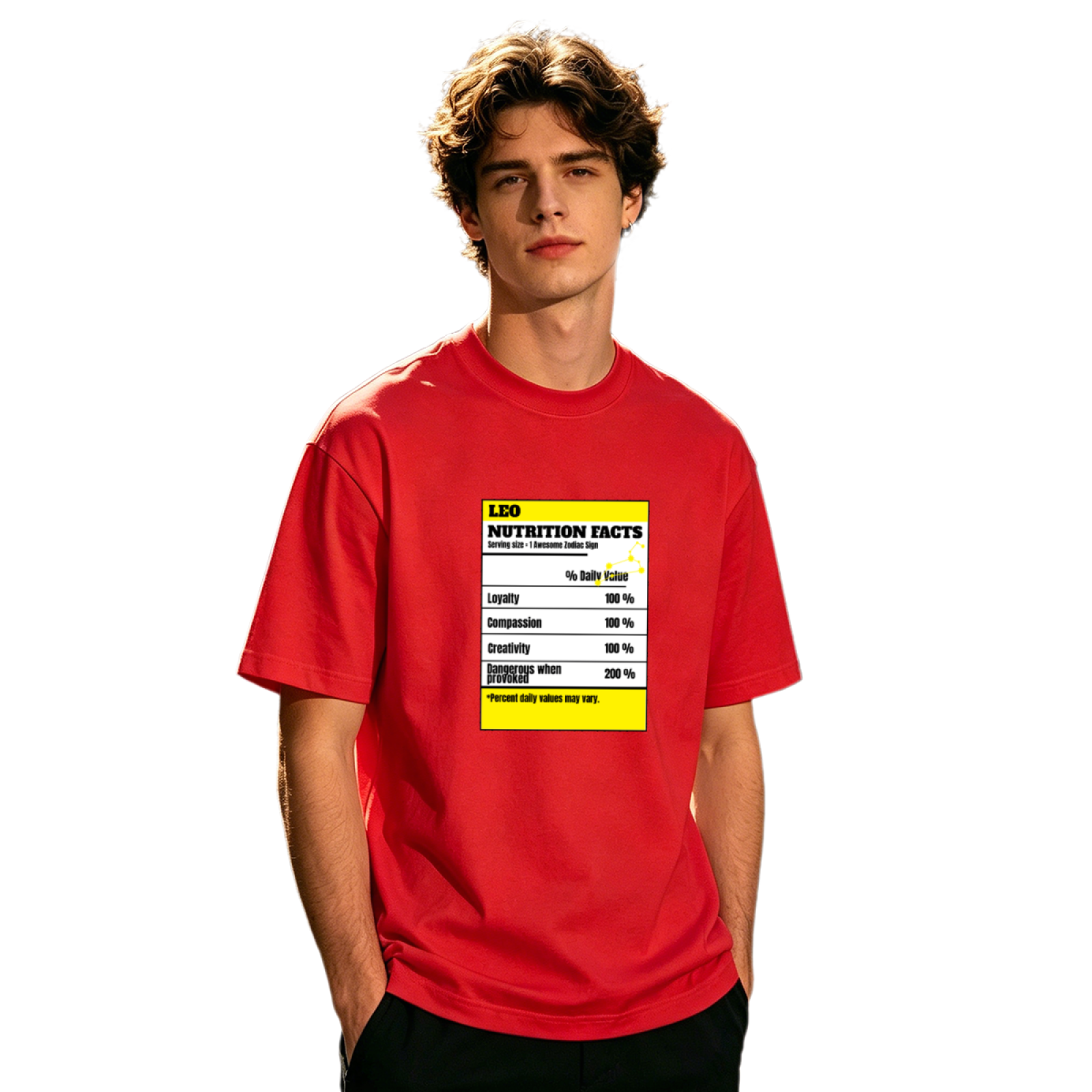 Leo Zodiac Nutrition Facts Funny Astrology Graphic T-Shirt