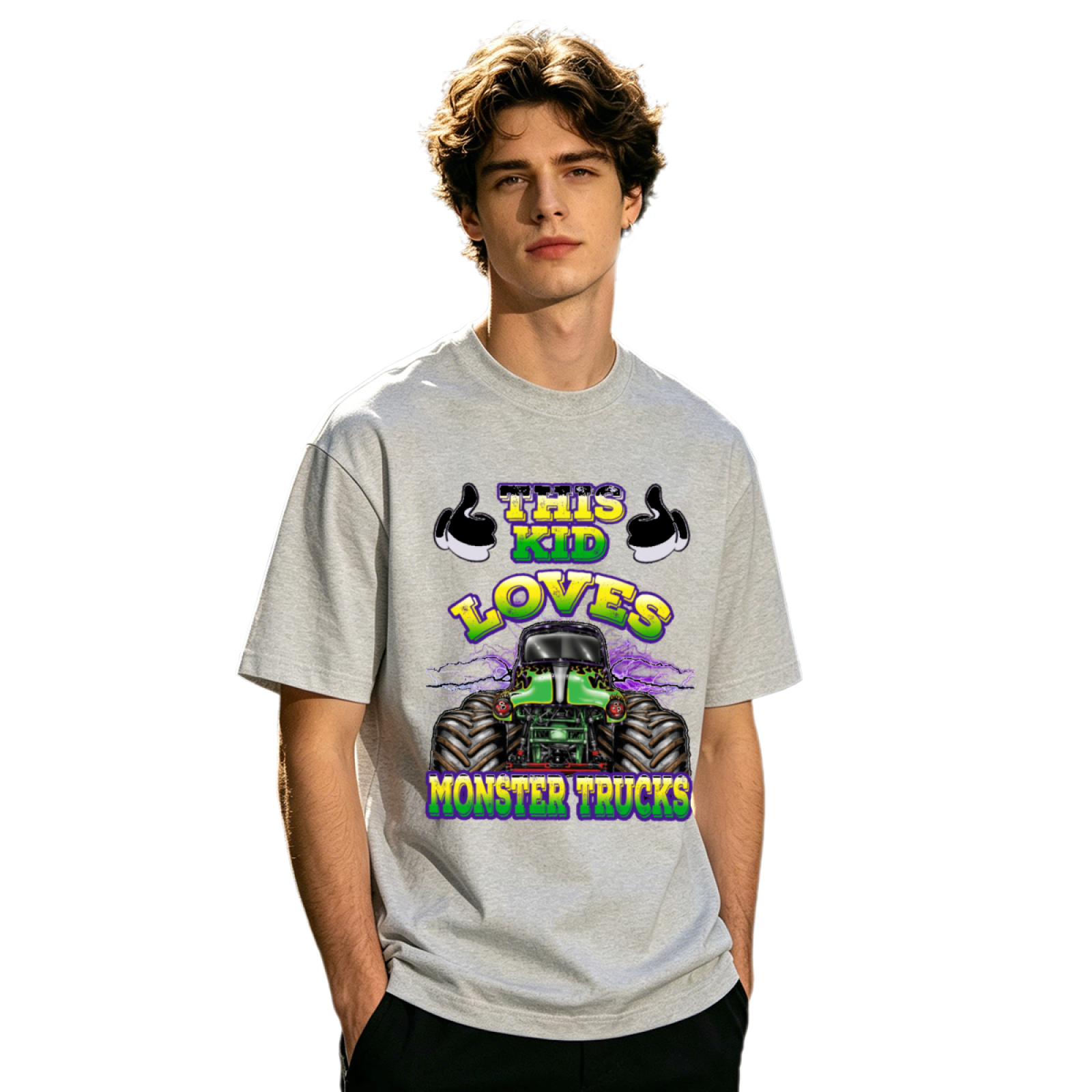 This Kid Loves Monster Trucks Retro Racing Graphic T-Shirt