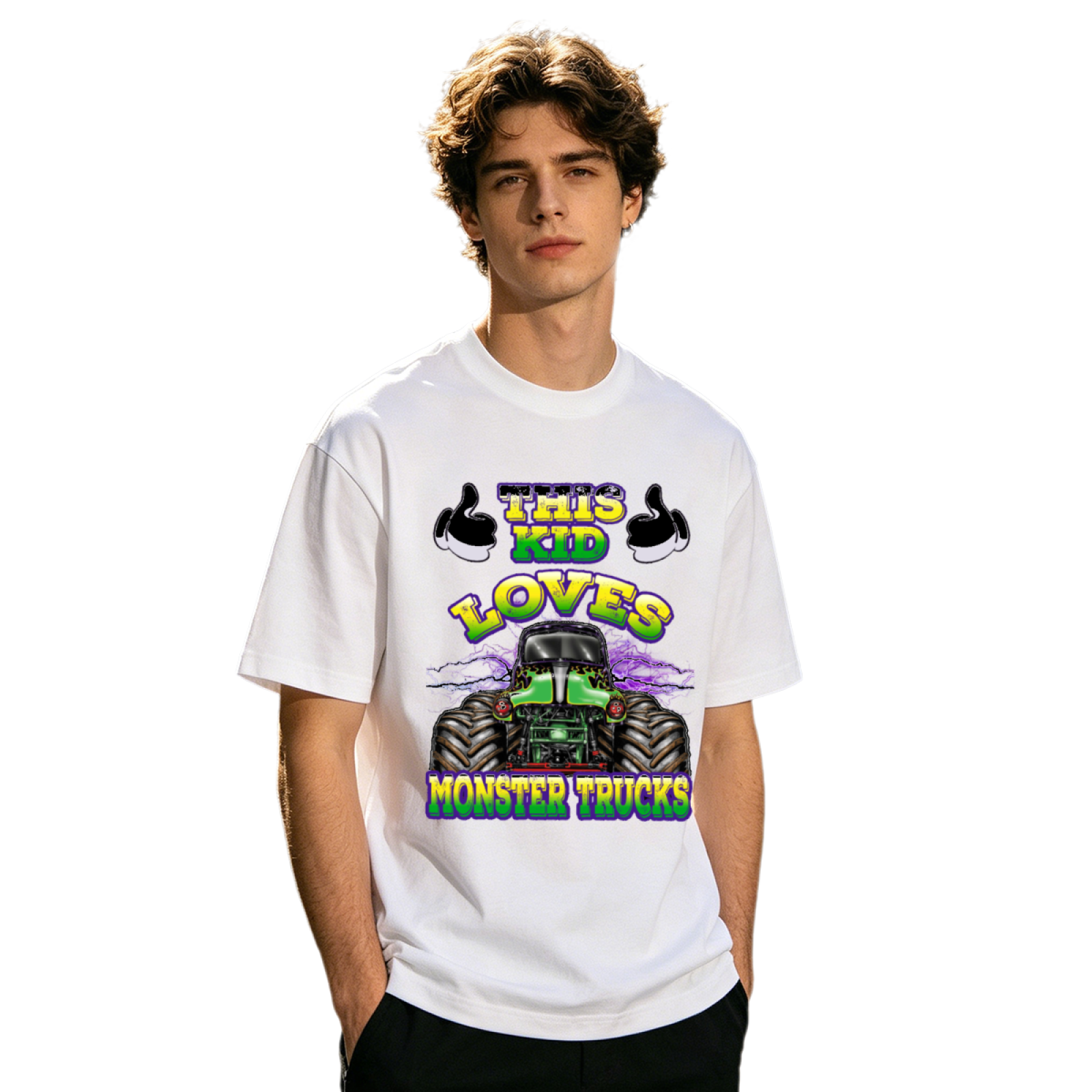 This Kid Loves Monster Trucks Retro Racing Graphic T-Shirt