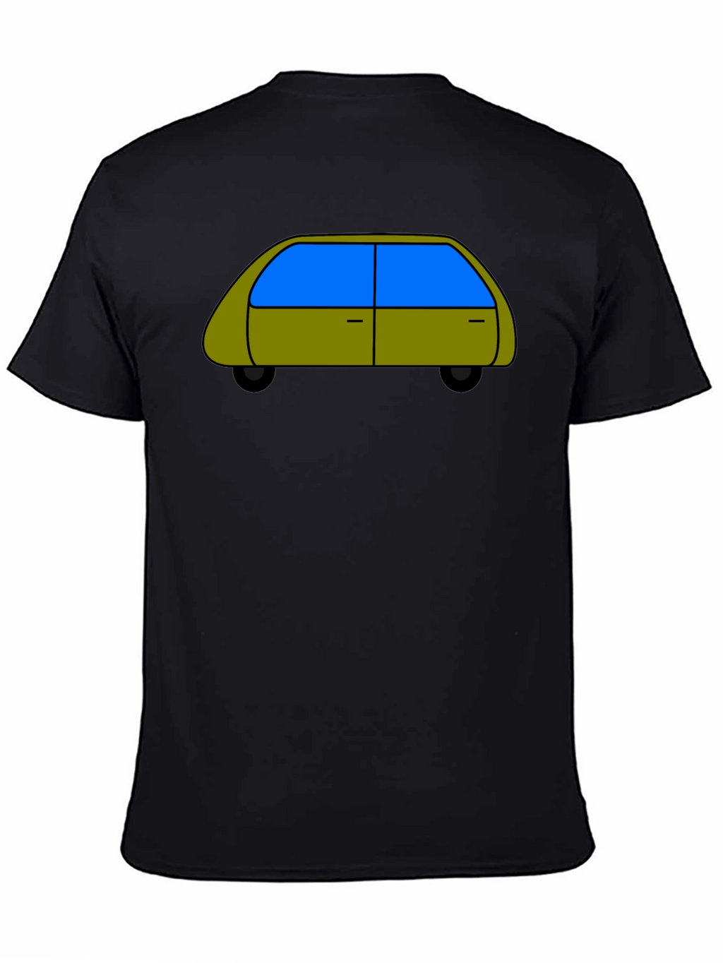 Cartoon Car Graphic Tee - Black Cotton T-Shirt