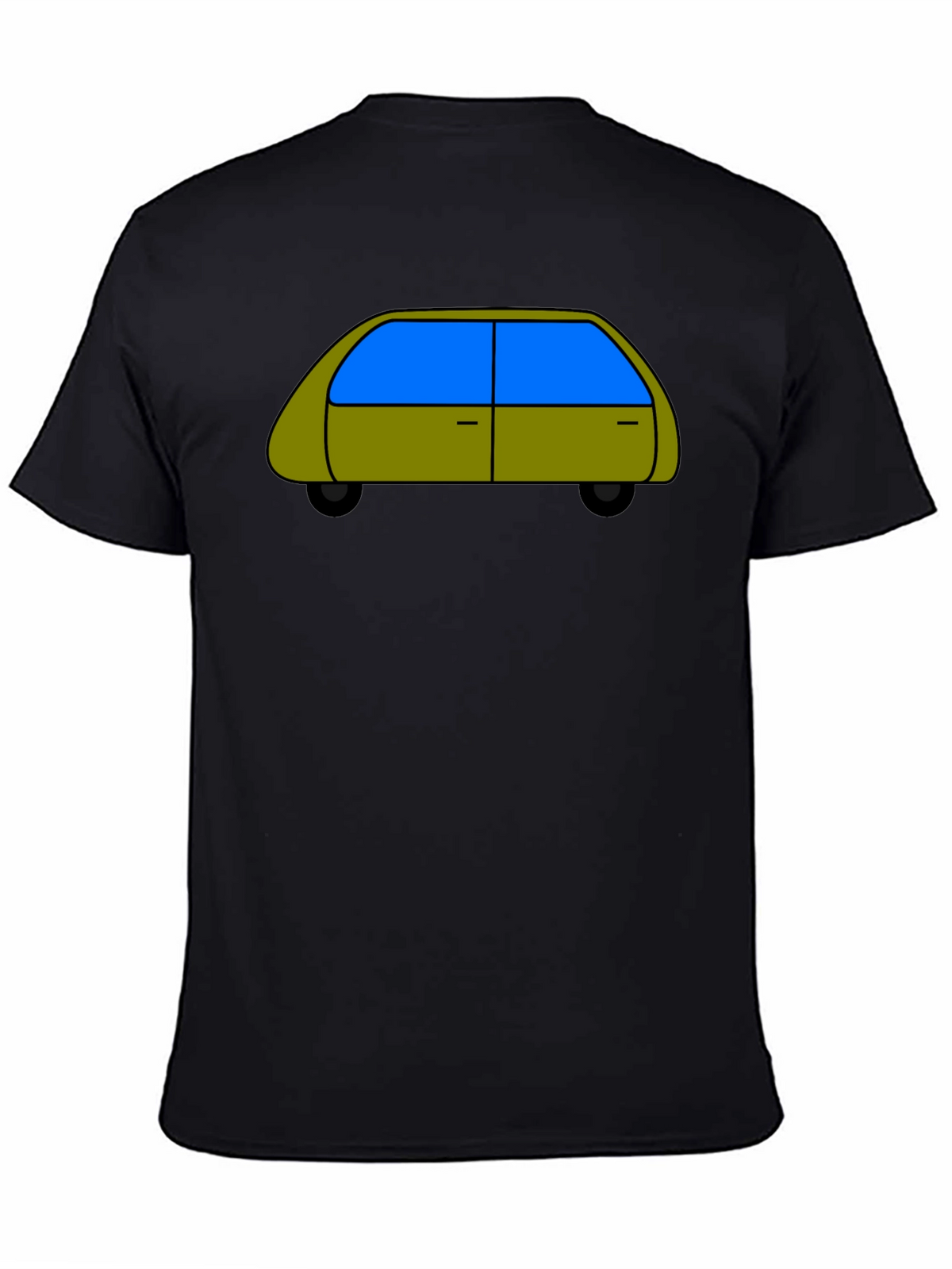 Cartoon Car Graphic Tee - Black Cotton T-Shirt