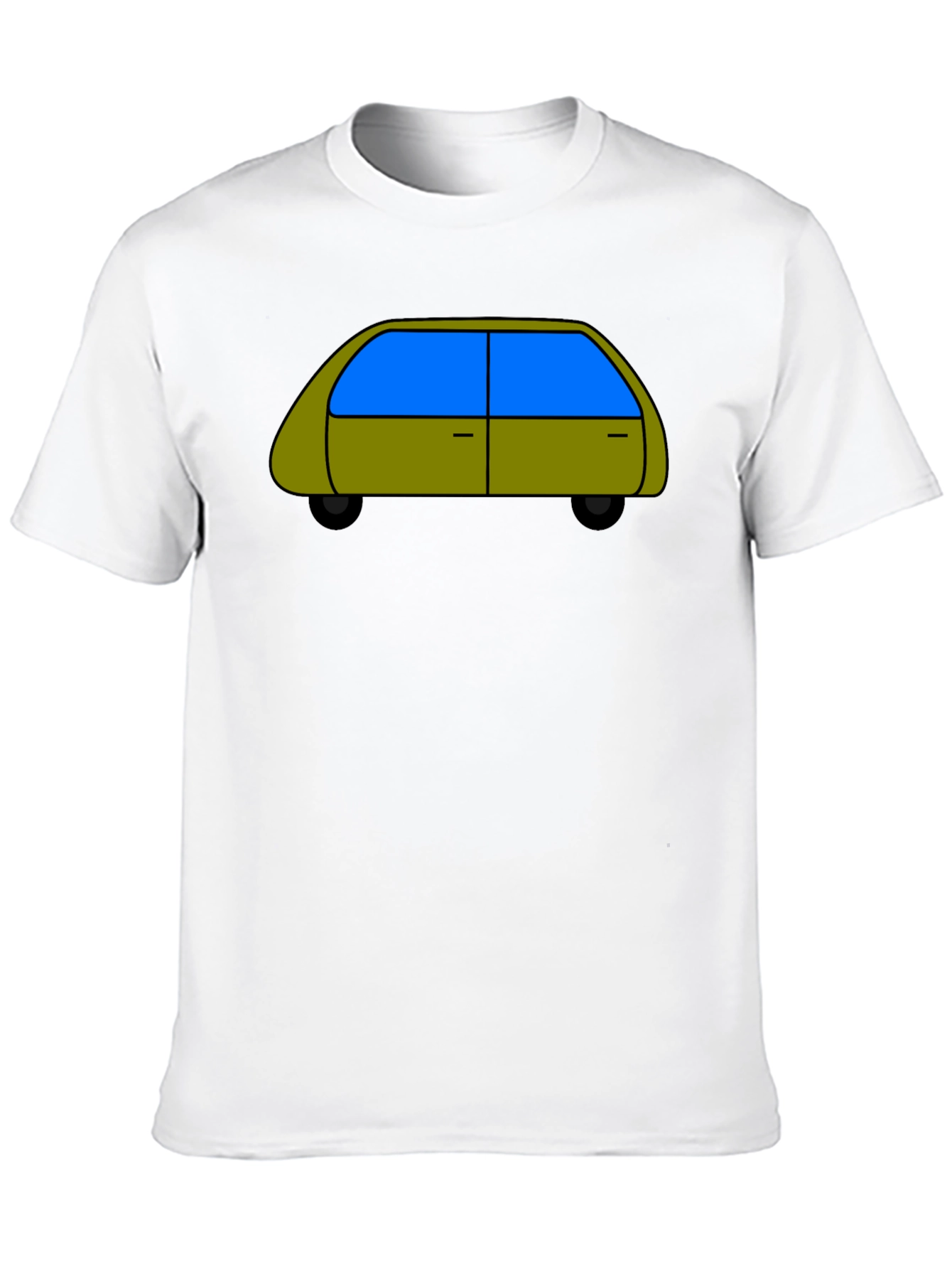 Cartoon Car Graphic Tee - Black Cotton T-Shirt
