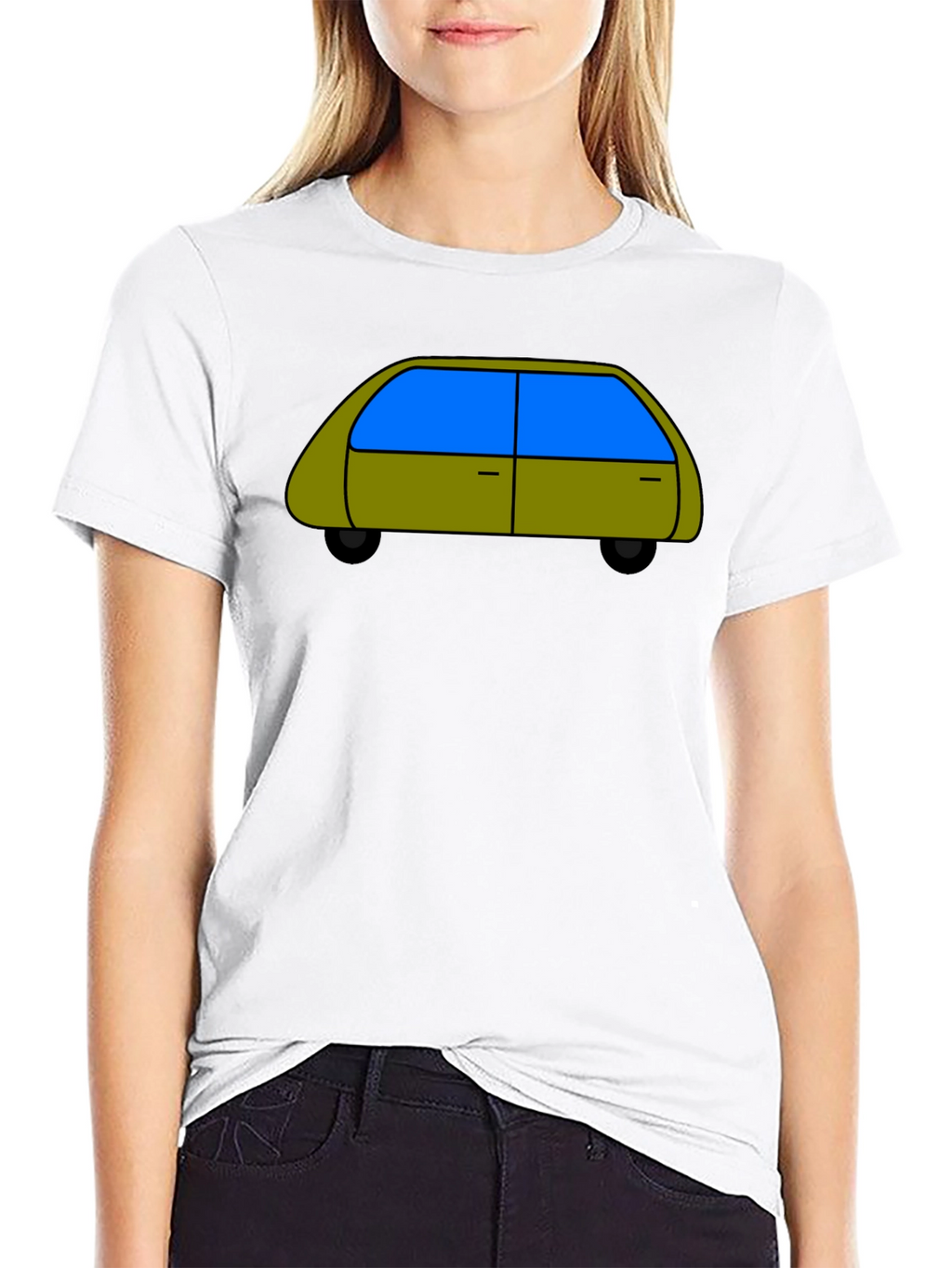 Cartoon Car Graphic Tee - Black Cotton T-Shirt
