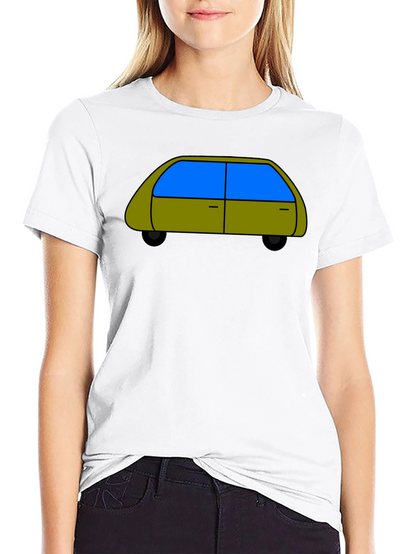 Cartoon Car Graphic Tee - Black Cotton T-Shirt