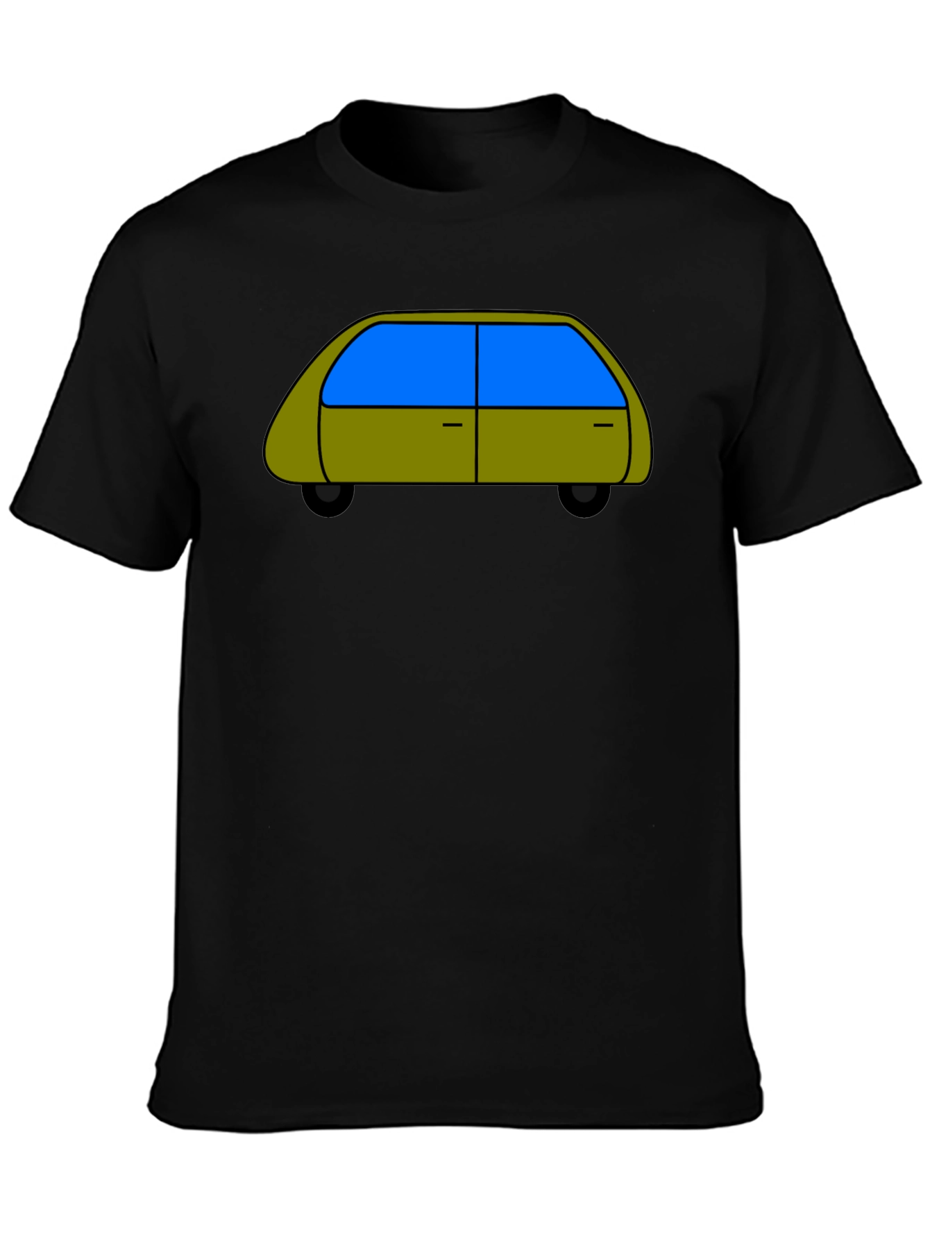 Cartoon Car Graphic Tee - Black Cotton T-Shirt
