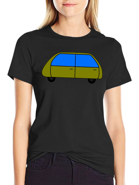 Cartoon Car Graphic Tee - Black Cotton T-Shirt