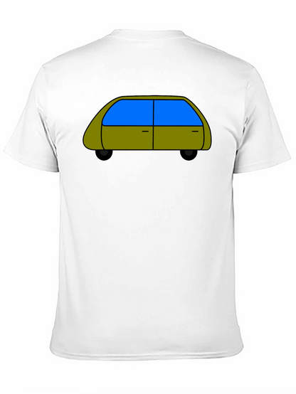 Cartoon Car Graphic Tee - Black Cotton T-Shirt