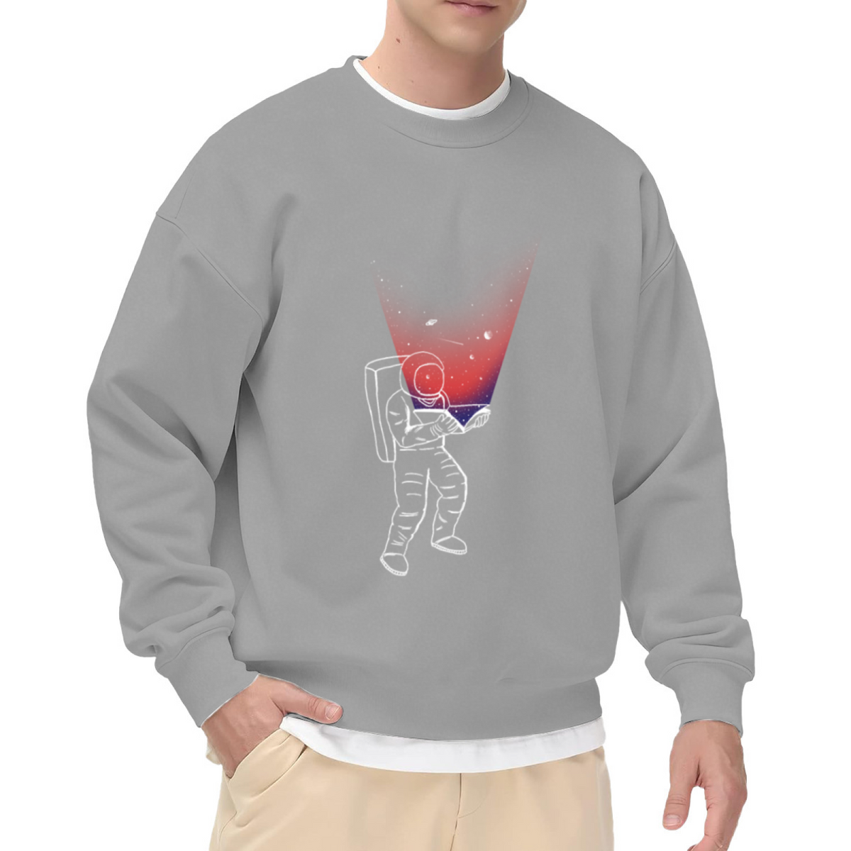 Astronaut Reading Galaxy Book Crewneck Sweatshirt - Dreamy Space Book Lover Graphic, Cosmic Reader Pullover, Sci-Fi Gift