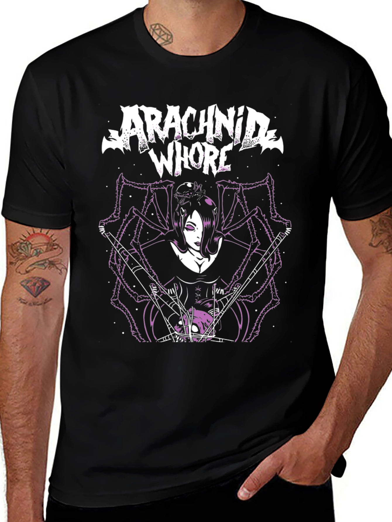 Arachnid Whore Graphic Tee - Black Cotton T-Shirt