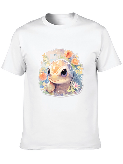 Cute Turtle Graphic Tee - Black Cotton T-Shirt