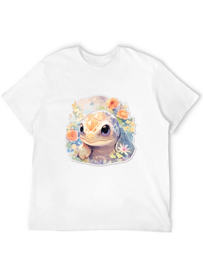 Cute Turtle Graphic Tee - Black Cotton T-Shirt