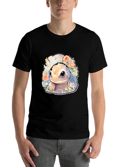 Cute Turtle Graphic Tee - Black Cotton T-Shirt