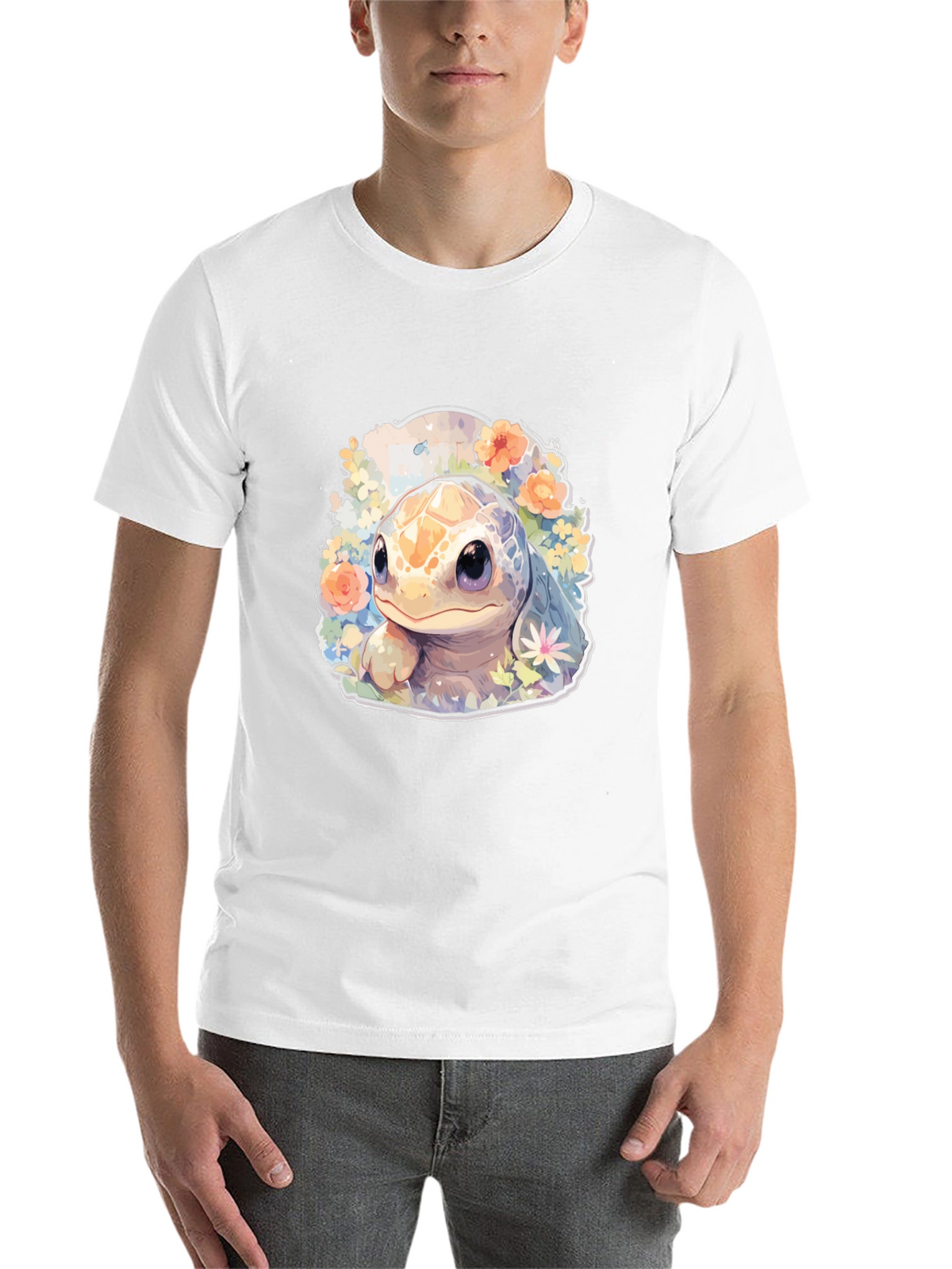 Cute Turtle Graphic Tee - Black Cotton T-Shirt