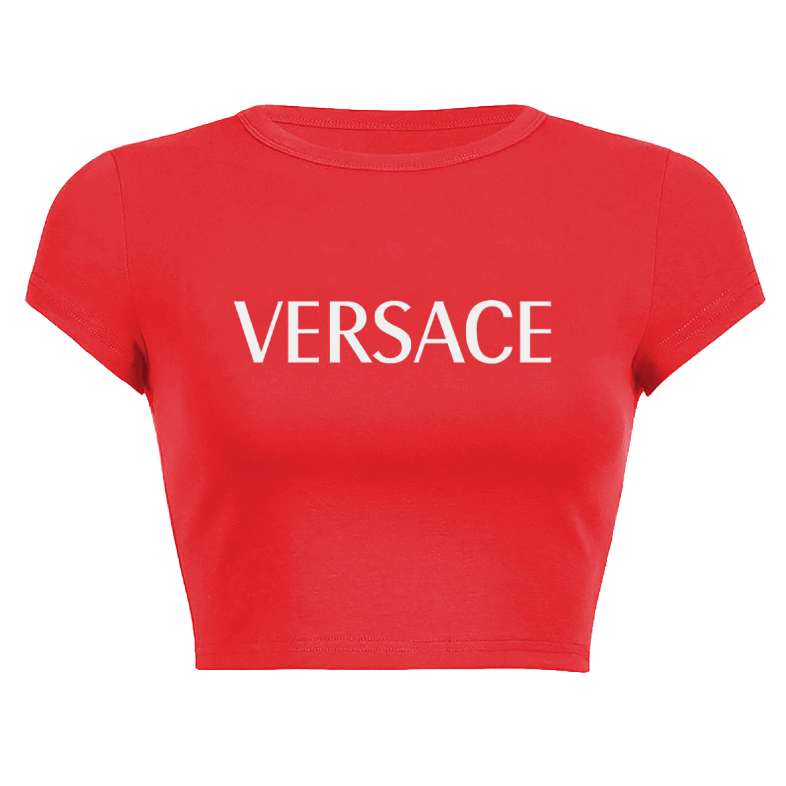 Classic Versace Bold Letter Red Crop Top ¨C Luxury Minimal Slim Fit Tee
