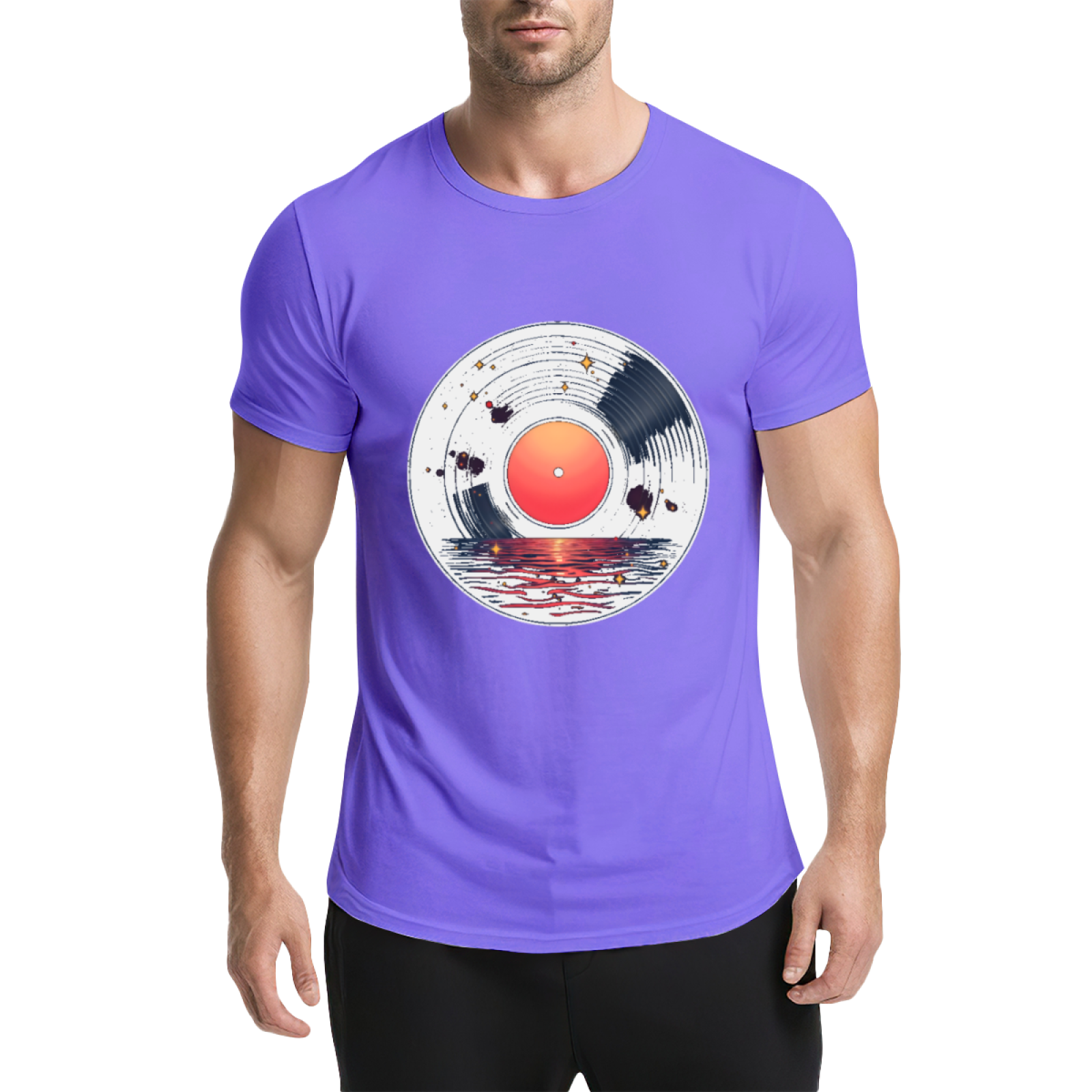 Sunset Lake Vinyl Record Art T-Shirt