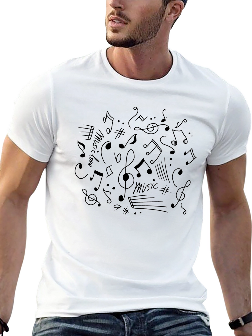 Music Notes Graphic Print Crew Neck T-Shirt