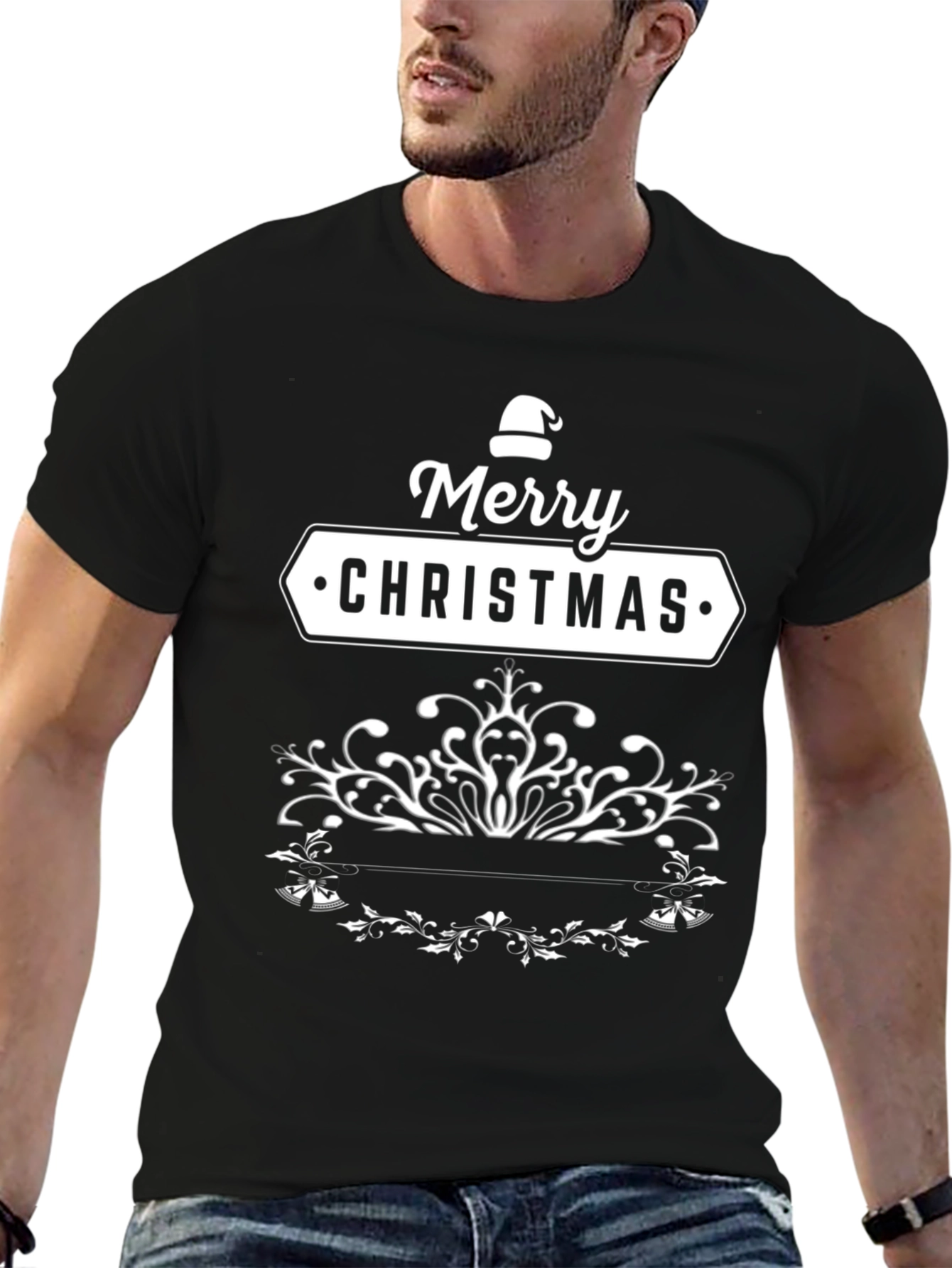 Merry Christmas Black T-Shirt Holiday Tee