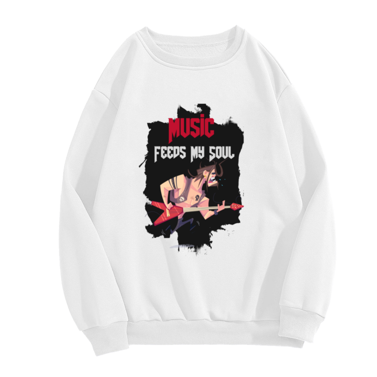 Music Feeds My Soul Crewneck Sweatshirt, Punk Rock Guitarist Graphic Pullover for Music Lovers